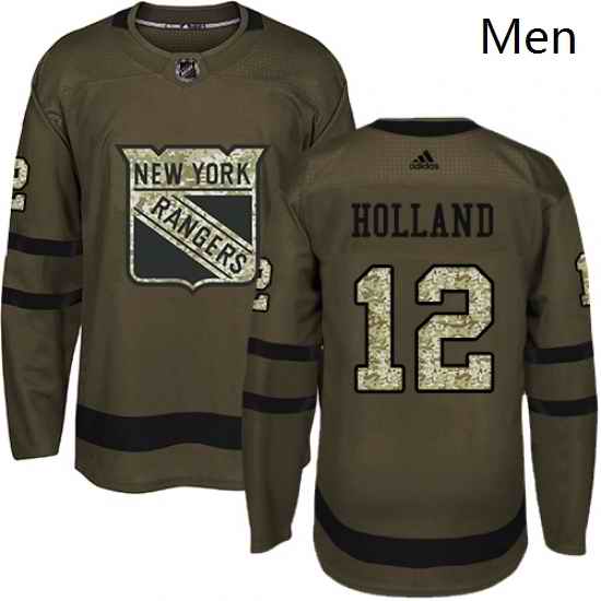 Mens Adidas New York Rangers 12 Peter Holland Premier Green Salute to Service NHL Jersey